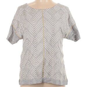 J Crew L Embroidered Herringbone Geometric Short Sleeve Top